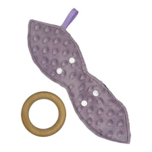 Load image into Gallery viewer, Baby Crinkle Teether by Mimi's Little Loveys. Fun and vibrant design, featuring crocodiles, elephants, flamingos, giraffes, hippos, tortoises, plants, and flowers, on a black background. Backing is dimple dot minky. Wooden teething ring.