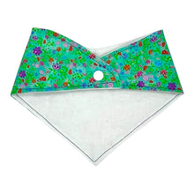Load image into Gallery viewer, Colorful floral patterned bandana bib on a white background