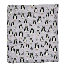 Load image into Gallery viewer, Baby and kids blanket with owl pattern on a light purple background.