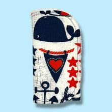 Load image into Gallery viewer, A pair of burpcloths, featuring a navy blue and red nautical design.