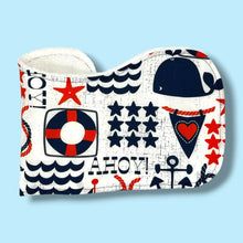 Load image into Gallery viewer, A pair of burpcloths, featuring a navy blue and red nautical design.