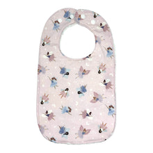 Load image into Gallery viewer, Baby bib with fairy pattern on a light pink background