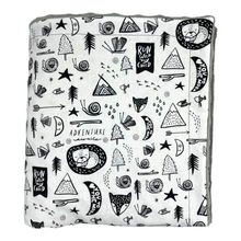 Load image into Gallery viewer, Blanket with fun black & white nature design.