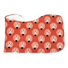 Load image into Gallery viewer, Folded burpcloth with fun zebra design on a coral pink background.