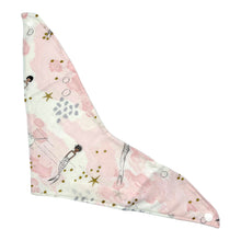 Load image into Gallery viewer, Baby bandana bib by Mimi&#39;s Little Loveys. Whimsical mermaids &amp; narwhals on a light pink background with metallic gold accents.
