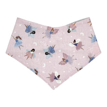 Load image into Gallery viewer, Baby bib with fairy pattern on a light pink background
