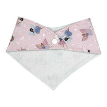 Load image into Gallery viewer, Baby bib with fairy pattern on a pink background.
