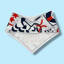 Load image into Gallery viewer, Baby bandana bib with navy blue and red nautical and whales design.
