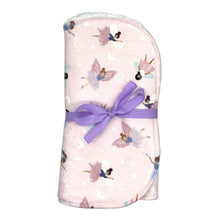Load image into Gallery viewer, Folded fairy pattern burpcloth set with a purple bow.
