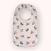 Load image into Gallery viewer, Baby bib with fairy pattern on a light pink background
