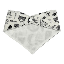Load image into Gallery viewer, baby bandana bib in back &amp; white with fun nature design.
