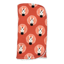 Load image into Gallery viewer, Folded burpcloth set with fun zebra design on a coral pink background. 
