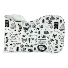Load image into Gallery viewer, Folded burpcloth with black and white nature patterns.

