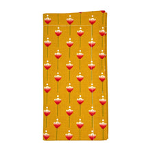 Load image into Gallery viewer, Mustard yellow napkin with red floral pattern on a white background
