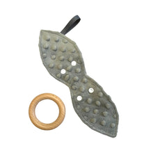 Load image into Gallery viewer, Teething ring with wooden ring and nature patterned fabric.
